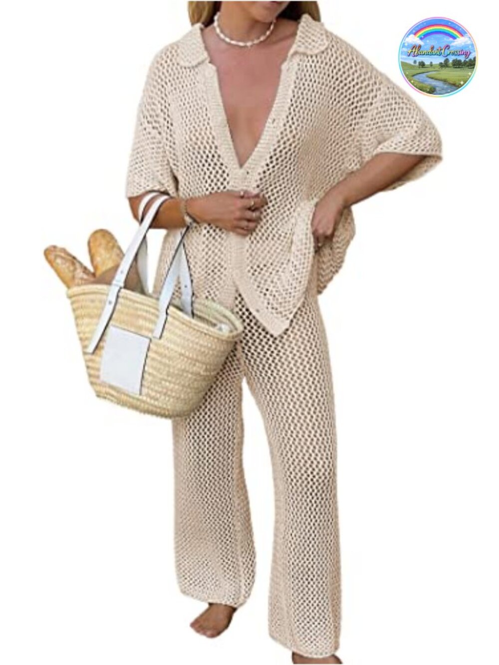 Women's Crochet Knit Swimwear Cover Up Set - Hollow Out Two Piece Beach Outfit